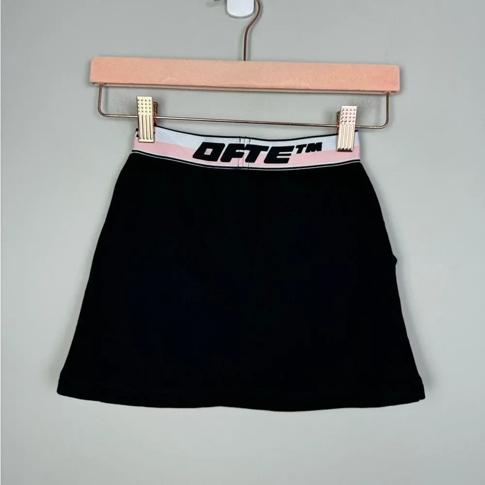 OFF-WHITE | NEW Kid’s Fleece Black Skirt with Pink White Waistband Girls Size 6